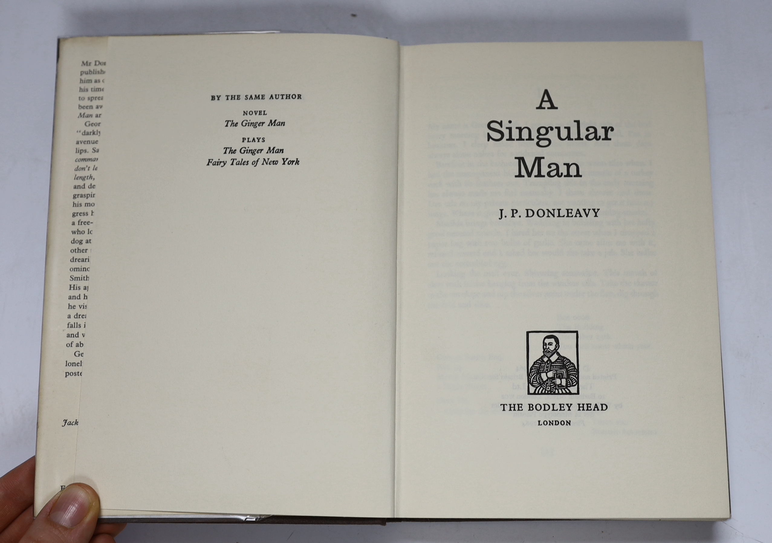 Kesey, Ken - One Flew Over the Cuckoo's Nest ... 1st English Edition. half title; publisher's cloth and d/wrapper. Author’s name not blacked on copyright page, which normally the case, 1962; Donleavy, J.P. - A Singular M